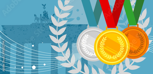 Three medals gold, bronze, silver. Championships, Berlin Germany - vector illustration