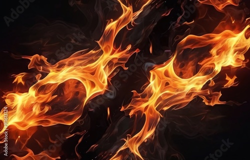 Fire flames on dark background.