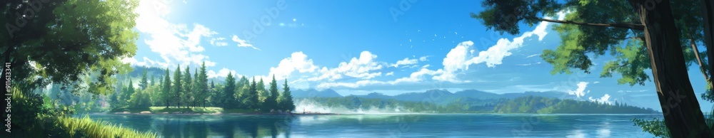 custom made wallpaper toronto digitalSummer's Gentle Breeze: A High-Definition Hand-Rendered Illustration of a Lazy Summer Afternoon Drifting on a Lake, Capturing the Season's Enchantment with Crystal Waters and Warm Sunshine in Anime St