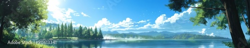 Wallpaper Mural Summer's Gentle Breeze: A High-Definition Hand-Rendered Illustration of a Lazy Summer Afternoon Drifting on a Lake, Capturing the Season's Enchantment with Crystal Waters and Warm Sunshine in Anime St Torontodigital.ca