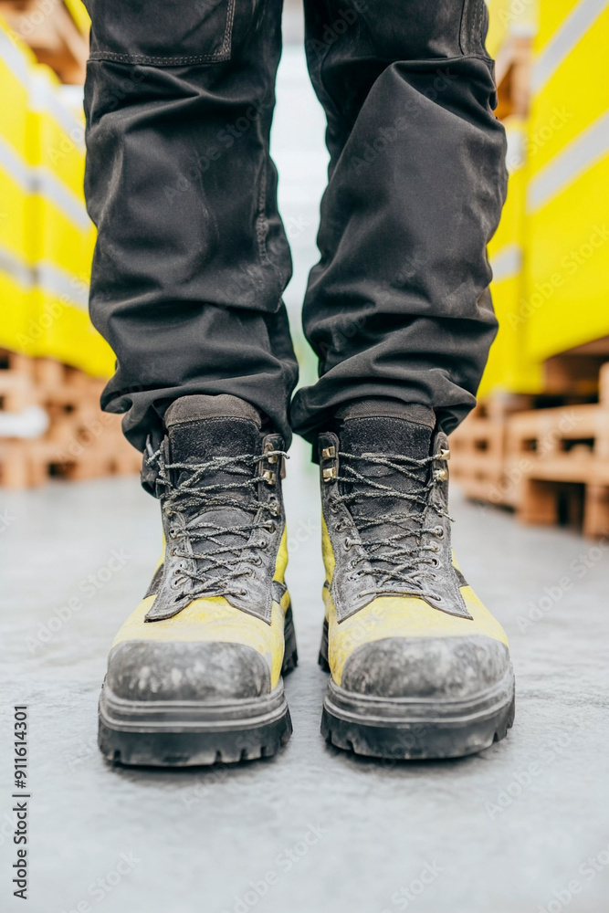 Worker in construction boots, Generative AI Worker in construction boots, Generative AI