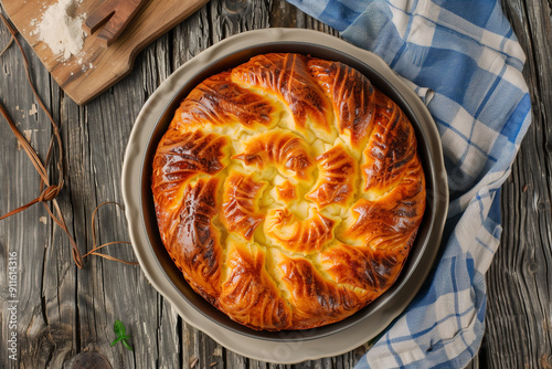 delicious homemade round bread, top view