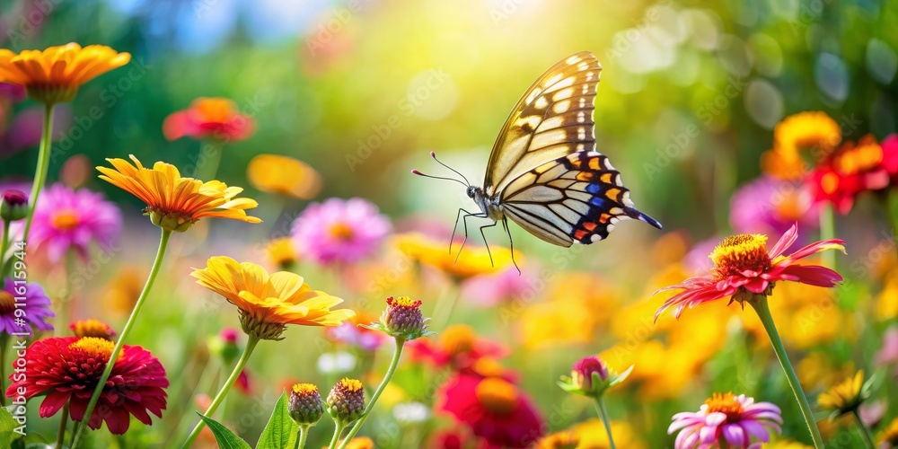 Butterfly Soaring Through a Field of Flowers, butterfly, flowers, nature, summer Butterfly Soaring Through a Field of Flowers, butterfly, flowers, nature, summer
