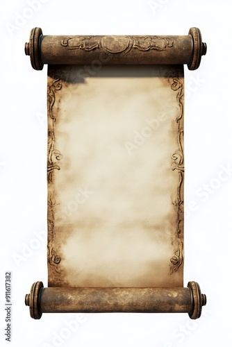 An isolated white parchment or paper scroll is depicted in a 3D rendering.