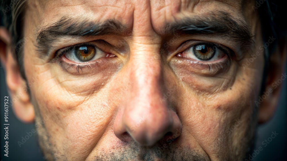 Close-up Portrait of a Man's Face with Wrinkled Skin and Intense Eyes, Portrait, Face, Eyes, Wrinkles, Close-up, Macro Close-up Portrait of a Man's Face with Wrinkled Skin and Intense Eyes, Portrait, Face, Eyes, Wrinkles, Close-up, Macro