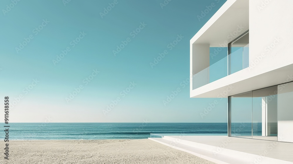 Fototapeta premium Sleek design captures tranquility by the serene beach at dawn