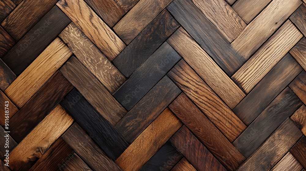 Fototapeta premium Background of brown floors with herringbone wood