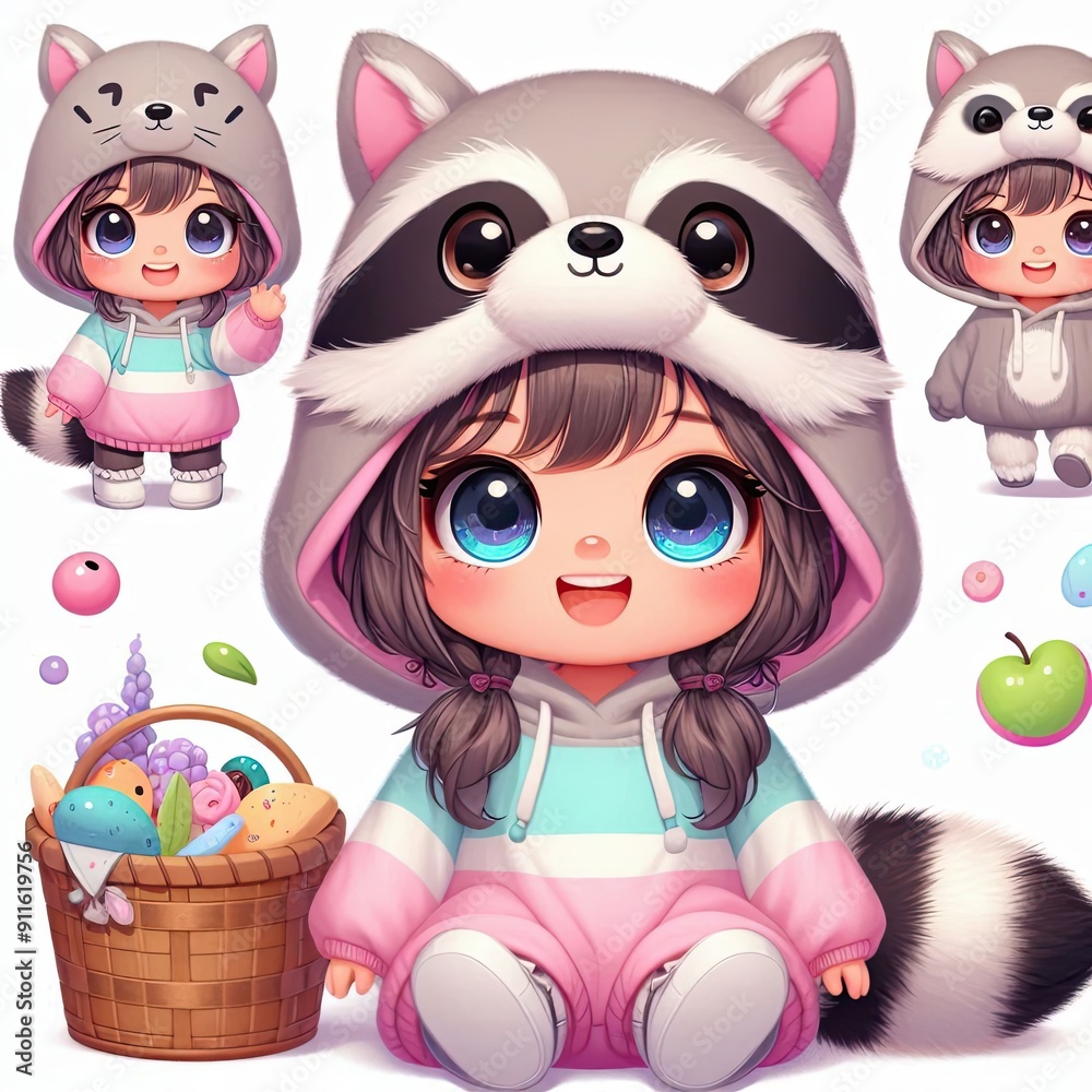 Fototapeta premium chibi illustration cute kid drawing