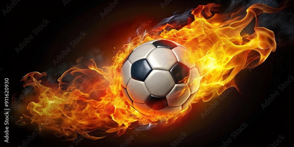 Fototapeta premium Fiery Soccer Ball in Flames, Digital Art, Soccer, Fire, Sport, Passion