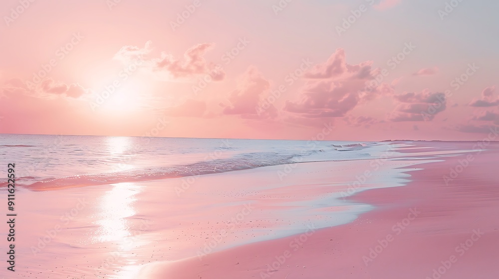 A soft pink sunset on a beach with a pastel background A soft pink sunset on a beach with a pastel background