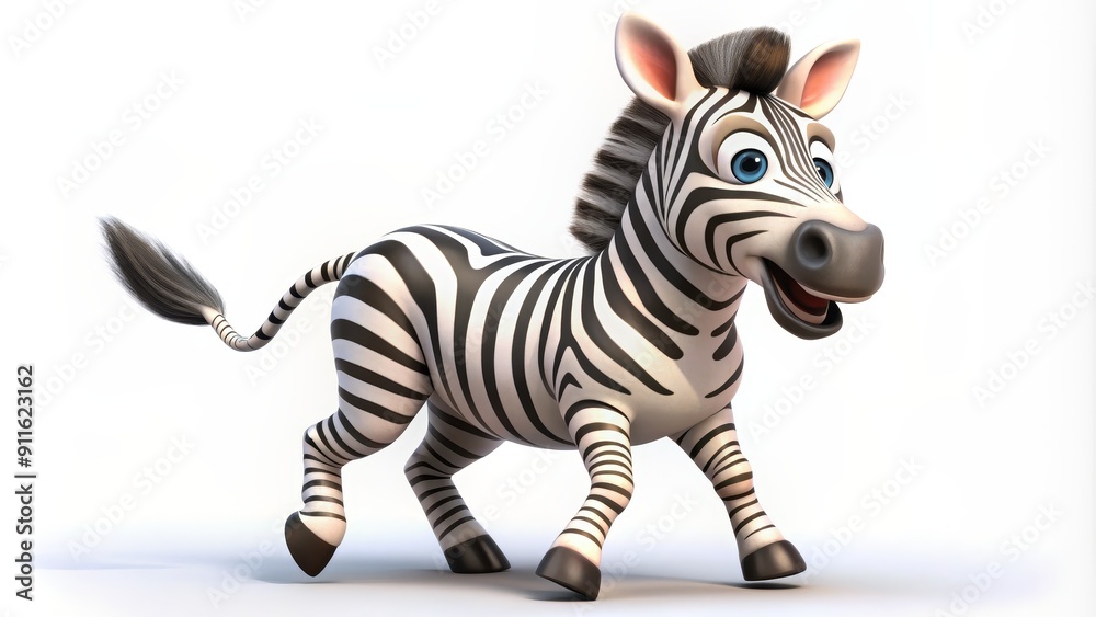 Fototapeta premium 3D Cartoon Zebra Running, 3D Illustration, Digital Art, Animal Character, zebra, cartoon, digital art