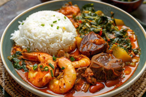 ndole with meat morrue and shrimp, selective focus