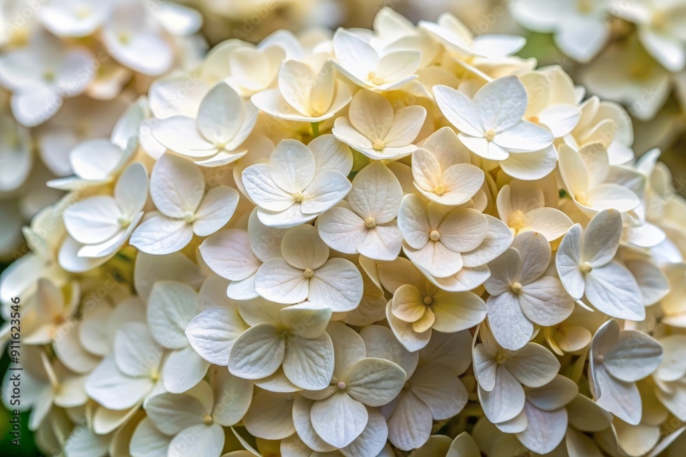 Cluster of white and beige hydrangea flower close up shot Cluster of white and beige hydrangea flower close up shot