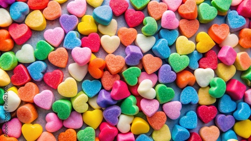 A Close-Up View of Colorful Sugared Heart-Shaped Candies, Candy, Hearts, Sugary, Confectionary