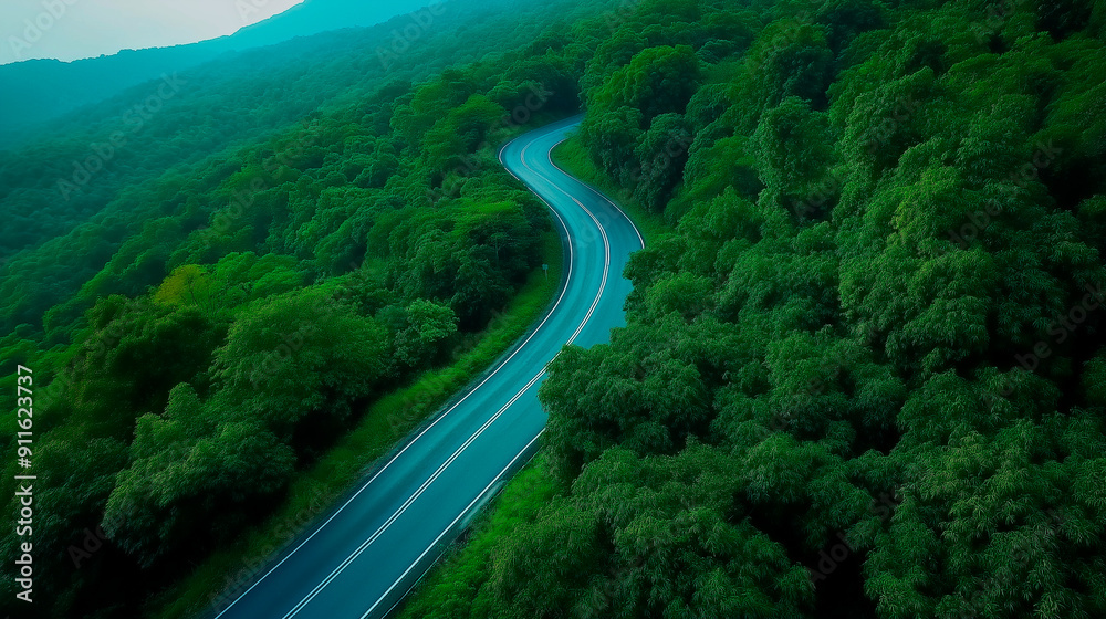 road in the forest in the evening road in the forest in the evening