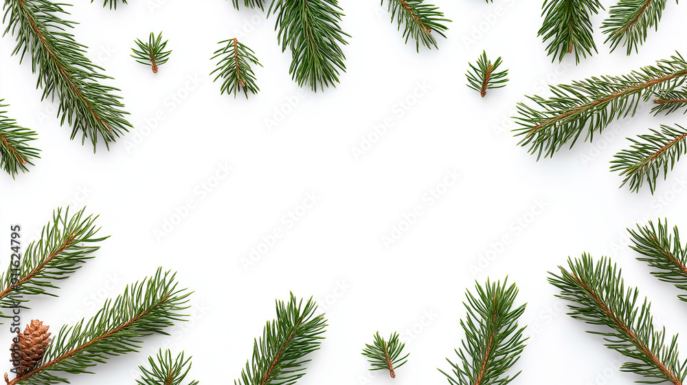 christmas fir branches on white background