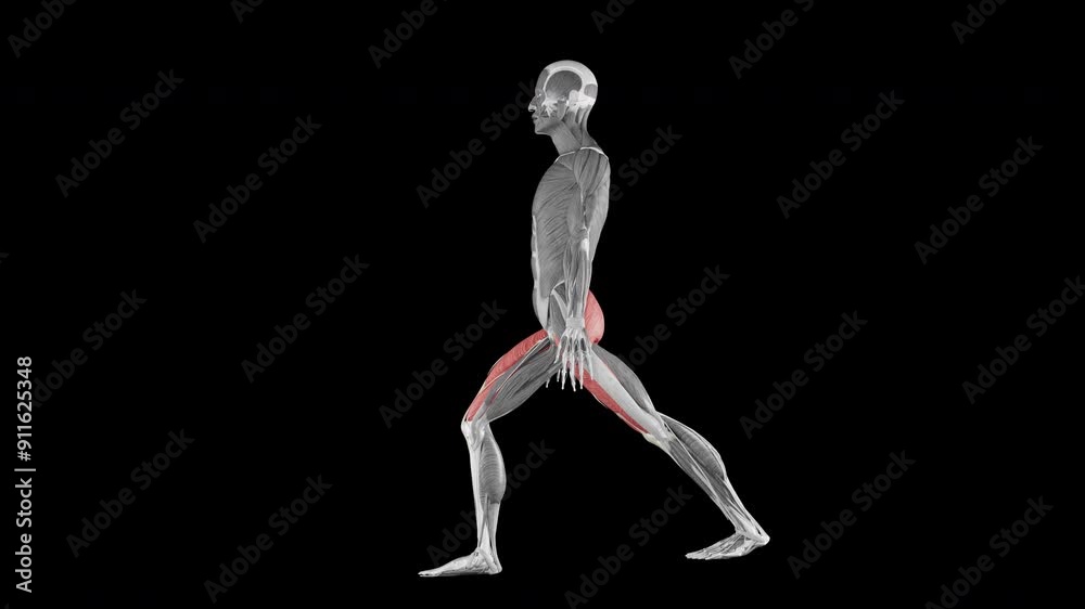 Reverse lunge exercise demonstration with muscle identification - side view Reverse lunge exercise demonstration with muscle identification - side view
