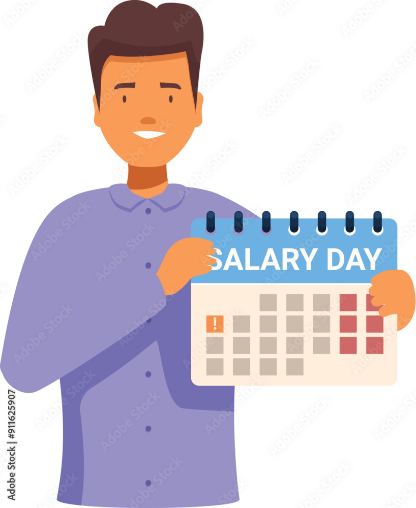 Happy employee holding a calendar with the words salary day circled, excited about payday and receiving wages Happy employee holding a calendar with the words salary day circled, excited about payday and receiving wages