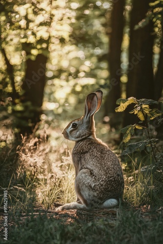 A wild hare in the wood Generative AI photo