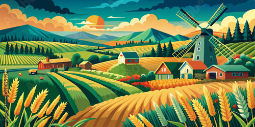 Organic farming landscape with trees