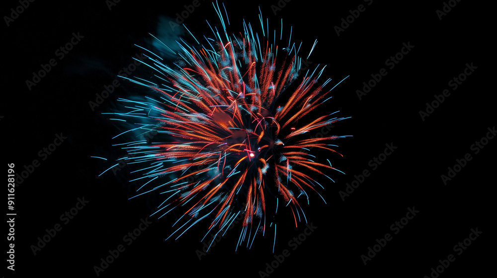 A vibrant display of red and blue fireworks exploding against a pitch-black night sky, creating a spectacular burst of colors and light. A vibrant display of red and blue fireworks exploding against a pitch-black night sky, creating a spectacular burst of colors and light.