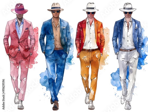 Male suit sketch watercolor illustration. AI generated