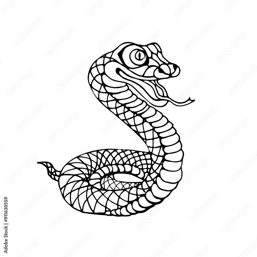 Fototapeta premium Snake baby hand drawn line vector illustration. Chinese new year 2025 Zodiac sign, year of the Snake.