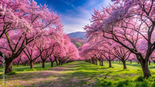 Pink Blossom Tree Tunnel, Springtime, Landscape, Nature, Flowers