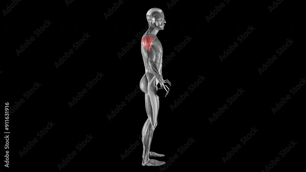 Dumbbell front raise exercise demonstration with muscle identification - side view Dumbbell front raise exercise demonstration with muscle identification - side view