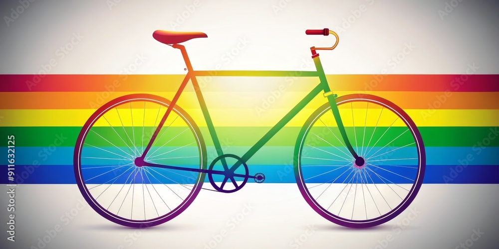 Fototapeta premium Rainbow Bike on White Background, Digital Illustration, Bicycle, Pride, LGBT, Equality
