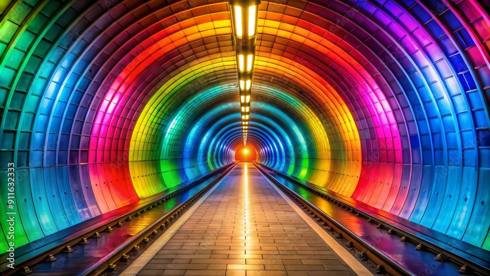 Rainbow Tunnel Perspective, Colorful Archway, Illuminated, Subway, Tunnel, Architecture, Light Rainbow Tunnel Perspective, Colorful Archway, Illuminated, Subway, Tunnel, Architecture, Light