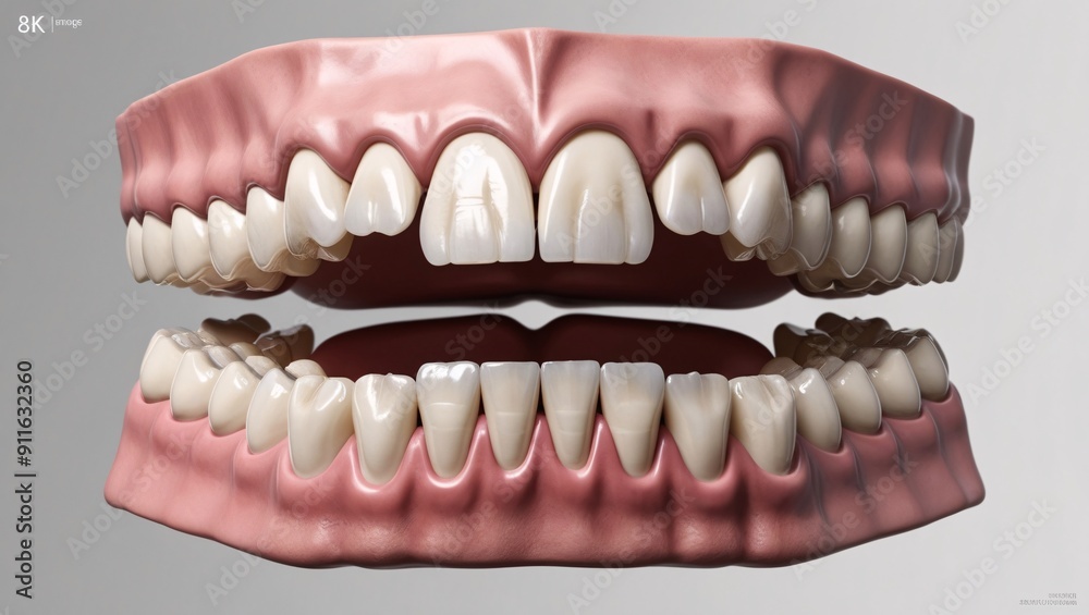 Model of a human mouth with teeth and gums for the upper and lower jaw ...