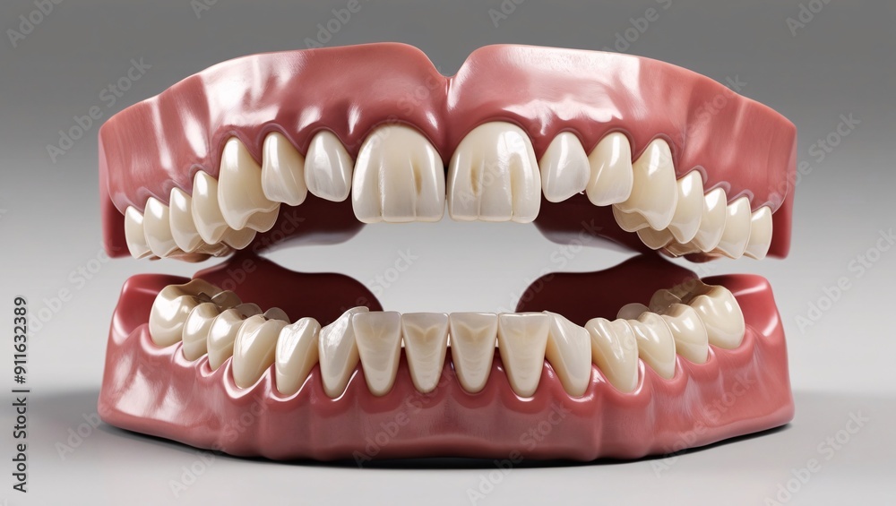 Obraz premium Model of a human mouth with teeth and gums for the upper and lower jaw.