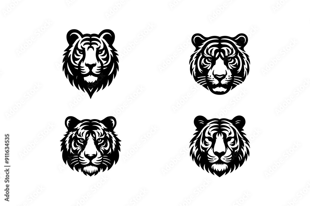 Fototapeta premium tiger head bundle silhouette vector art of illustration.