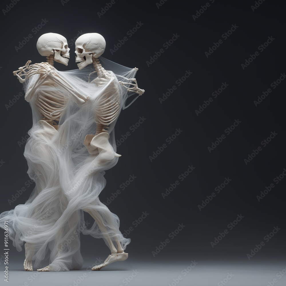 Dynamic Skeletons in Motion Depicting the Dance of Life and Death with Ethereal and Ghostly Appearance Dynamic Skeletons in Motion Depicting the Dance of Life and Death with Ethereal and Ghostly Appearance