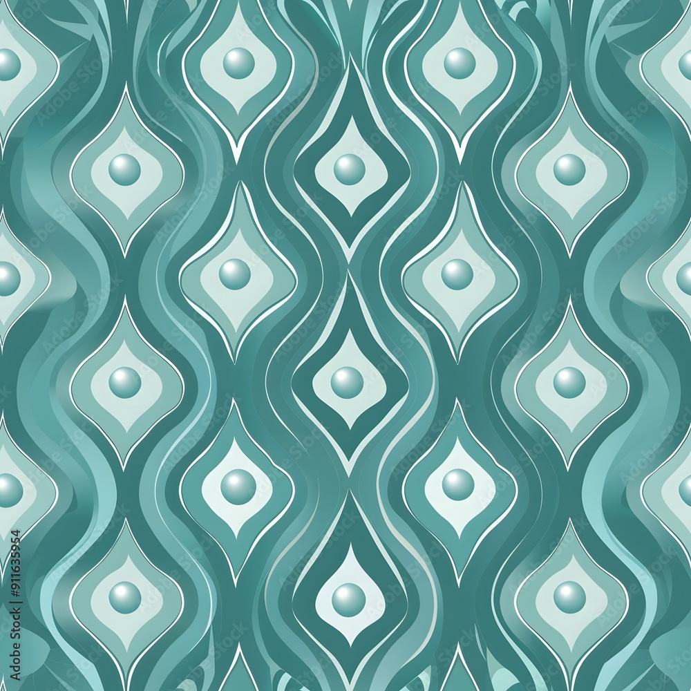 Elegant teal wave pattern featuring decorative diamond shapes. Elegant teal wave pattern featuring decorative diamond shapes.