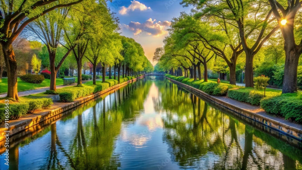 Tranquil Canal Reflections Sun-drenched Trees, Serene Waters, and a Peaceful Atmosphere, trees, canal, reflection, nature Tranquil Canal Reflections Sun-drenched Trees, Serene Waters, and a Peaceful Atmosphere, trees, canal, reflection, nature