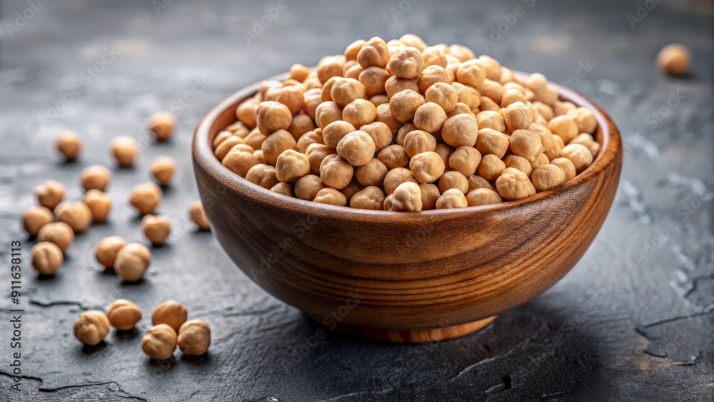 Wooden Bowl of Raw Chickpeas on Dark Background, Chickpeas, Vegan, Protein, Healthy Wooden Bowl of Raw Chickpeas on Dark Background, Chickpeas, Vegan, Protein, Healthy
