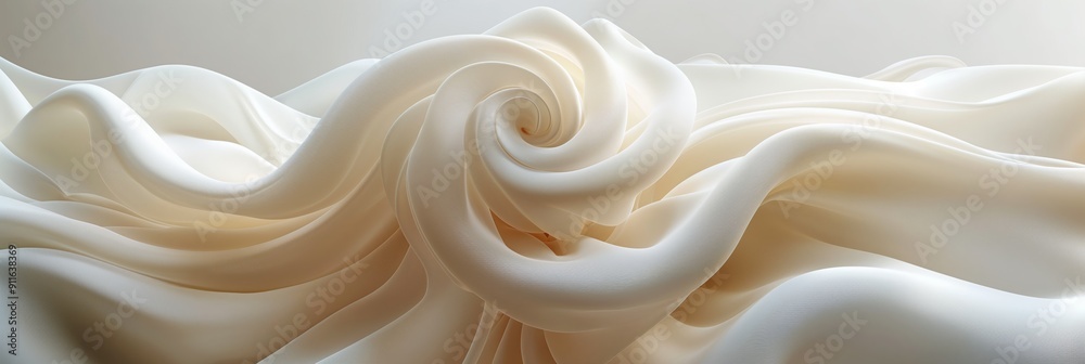 Obraz premium A soft, swirling arrangement of white and ivory fabric creating a gentle, flowing background