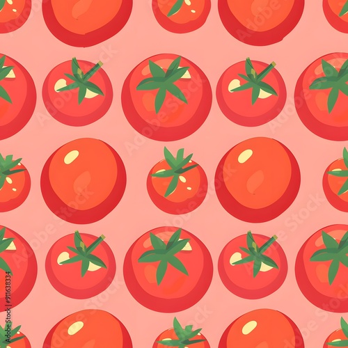 Bright red tomatoes in a repeating pattern on a soft pink background.