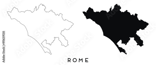 Rome map outline and black silhouette vector