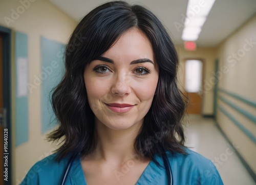 A Smiling Nurse in Scrubs at the Hospital, Providing Caring and Compassionate Assistance