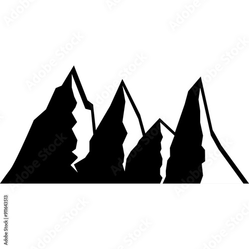 Mountains Silhouette, Rocky Peaks, Mountains Ranges. Vector Icon Stock Illustration