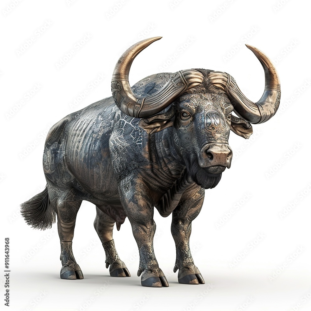 Fototapeta premium Buffalo Metal element animal cartoon isolated whitebackground 16:9