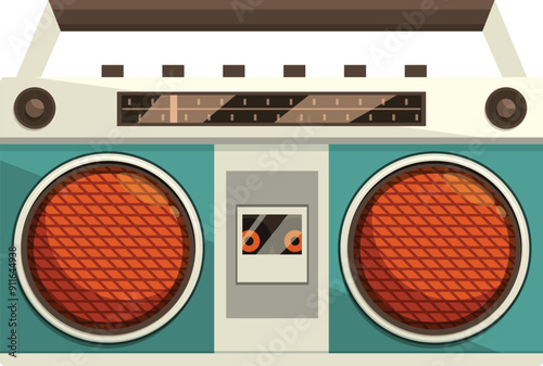 Vintage boombox with orange speakers is playing music