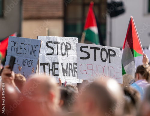 An anonymous crowd holding Palestinian flags