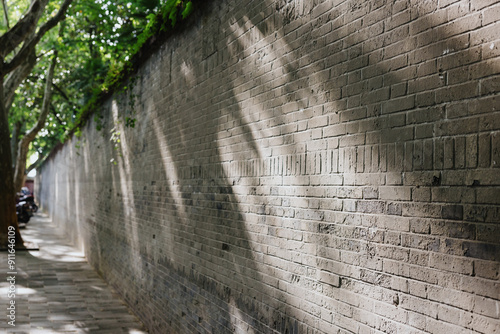 Brick Wall with Tree Shadows photo