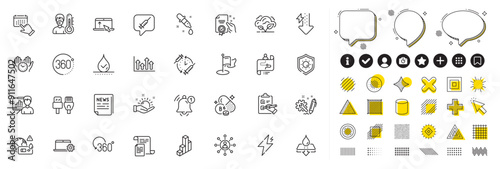Set of Vaccination schedule, Computer cables and Swipe up line icons for web app. Design elements, Social media icons. Sun protection, Waterproof, Notebook service icons. Vector
