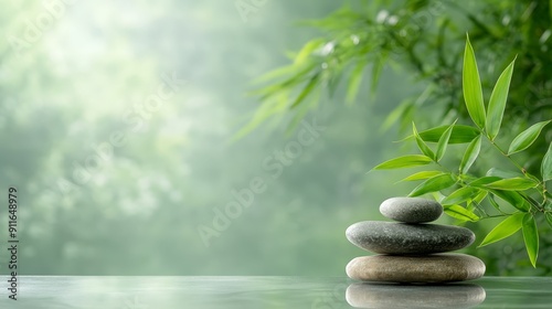 Zen Stones and Bamboo in Tranquil Garden