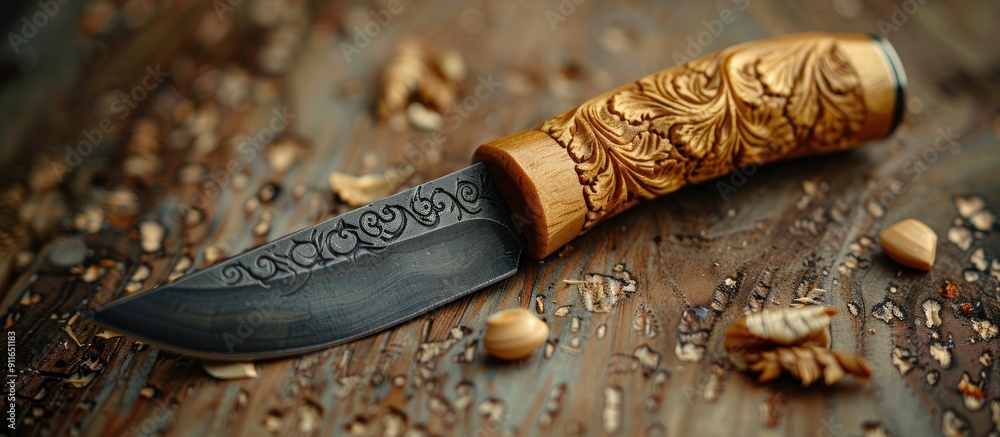 Handcrafted Wooden Knife With Intricate Details Handcrafted Wooden Knife With Intricate Details